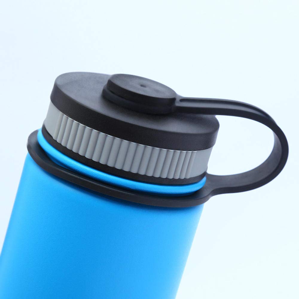 Botella de agua deportiva de acero inoxidable con aislamiento de doble pared de boca ancha de 530 ml, termo con pajita, azul cielo, blanco, naranja, color: azul cielo (color: blanco)