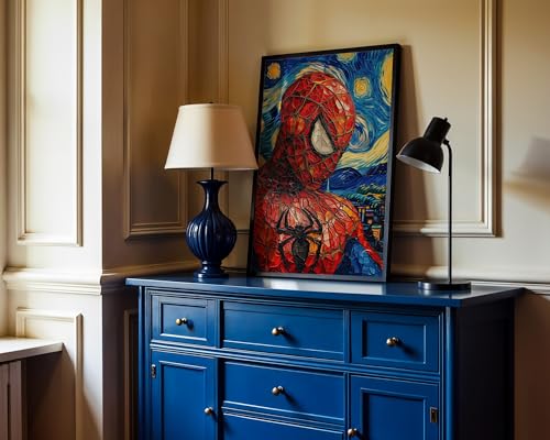 Image of Waltractive Bamboo SpidermanXStarry Night Wall Art Framed Poster Portrait-Perfect Wall Decor For Fans For Bedroom,Kids Room And Dorm Decoration-Available In 33X23 And 48X33 CM (13X9 And 19X13 Inch)