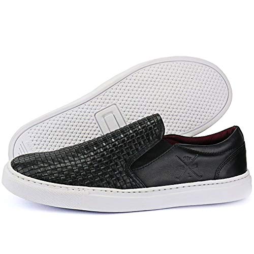 Sapatenis Iate Slip On Masculino Couro Confort Tresse Cor:Preto;Tamanho:40