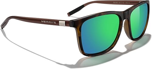 Miniatura 110 de MERRY'S S8286 Lentes de sol polarizados de aluminio, unisex, estilo de época, para hombres y mujeres 0c03 Marco negro/lente de espejo verde/patillas