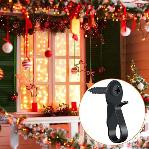 HiGift 72 Pack Light Hanger Hooks, Stainless Steel Screw in Hook for Hanging Outdoor Lights, Rope Light Clips for Christmas and Holiday Decor, Wire and Fairy Led Lights (Black) - 3