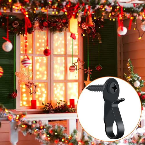 HiGift 36 Pack Light Hanger Hooks, Black Stainless Steel Screw in Hook for Hanging Outdoor Lights, Rope Light Clips for Christmas and Holiday Decor, Wire and Fairy Led Lights by HiGift - Image 3
