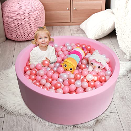 Auksay Ball Pit Balls For Babies 100pcs,Crush Proof Plastic Balls For Balls Pit with Zip Storage Bag,Kids Toddlers Baby Balls Pit Balls For Kid Play Tent,Play Pool,Kiddie Pool,Birthday Party,Gift-Pink