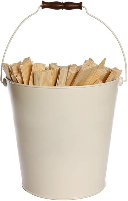 Kindling Bucket - White 17L Fireside Wood Hearth Stove Storage Basket