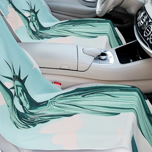 Image of Hahafelt 2 Pack Car Seat Towel Covers with Storage Bag, 63 x 32 Inch Universal Non Slip Waterproof Sweat Protector for Car Truck, Gym Swimming Running, Machine Washable (Statue of Liberty)