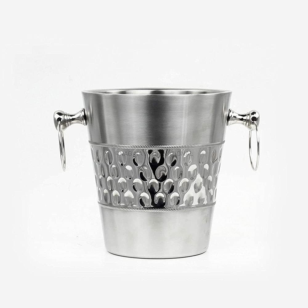 Deep Hammered Nickel-Plated Wine & Ice Bucket with Stand