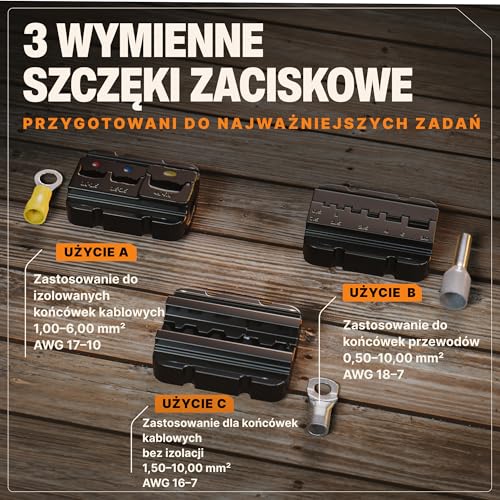 BAURIX® Zestaw szczypiec zaciskowych z 3 wymiennymi szczękami na uchwycie – narzędzie wielofunkcyjne dla elektryków do różnych rodzajów złączy – HEKTOR PLUS
