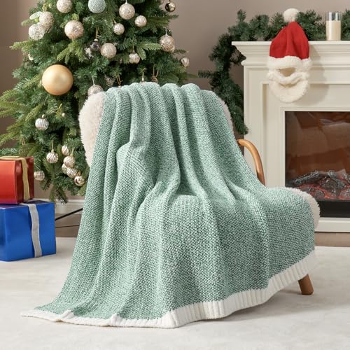 Image of Snuggle Sac Green Throw Blanket, Ultra Soft Warm Blankets for Couch, Cozy Knit Fuzzy Plush Throws Blanket for Sofa, Bed,Living Room, Heather Green, 50x60 inches