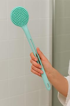 Busstier Çift Taraflı Silikon Duş Vücut Fırçası Uzun Saplı Banyo Yıkama Fırçası Sırt Masaj Peeling Fırçası Derin Temizlik ve Rahatlatıcı Masaj İçin Esnek Yumuşak Vücut Temizleme Aparatı