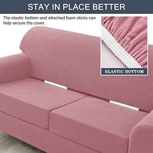 Conruser Stretch Sofa Slipcover, Soft Jacquard Sofa Covers For 3 Cushion Couch Washable Furniture Protector For Pets & Kids (Pink, L) #TOP4