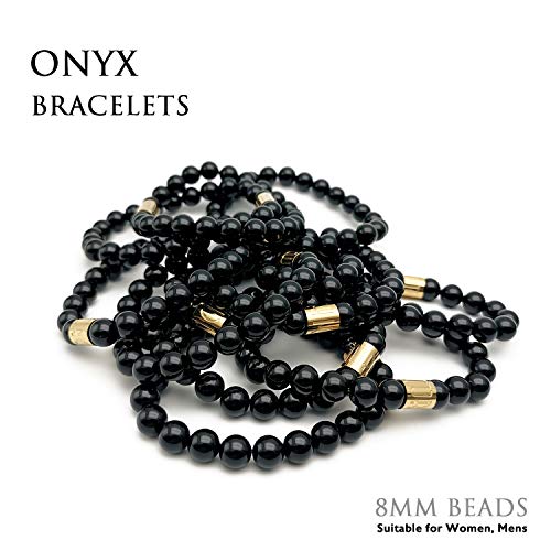Morchic Black Onyx Stone Gem Semi Precious Stretch Bracelet For Women Men Unisex, Real Natural Gemstone 8Mm Beads, Classic Simple Design Cuff Birthday Gift 7.5 Inch thumb #1