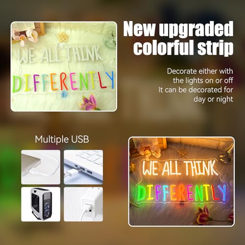 Image of ineonlife Classroom Neon Sign Psychology Neon Signs for Wall Decor We All Think Differently Led Lights Bedroom Study Therapy Office Counseling Office Decor Gifts for Teen Boys