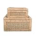 Creative Co-Op Boho Woven Cane and Rattan Display Boxes with Glass Lids, Set of 2 Sizes, Natural