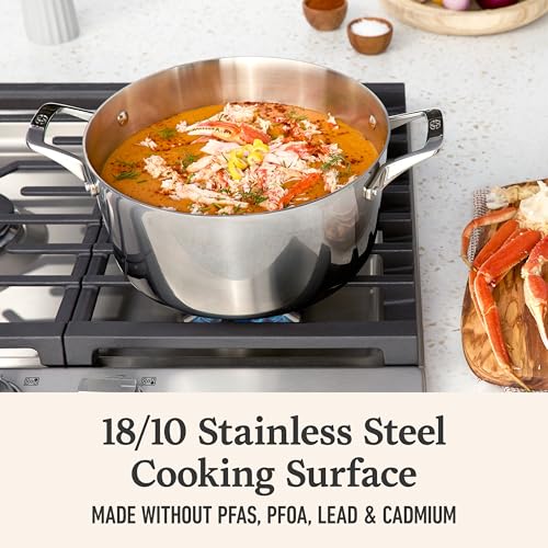 Image of Calphalon Premier Polished 5-Ply Stainless Steel Cookware Set w /Turbo Heat Tech 12 Piece Includes Frying Pans, Pots and Pans Set, Induction, Oven Safe 500F, PFOA Free, Polished Stainless Silver