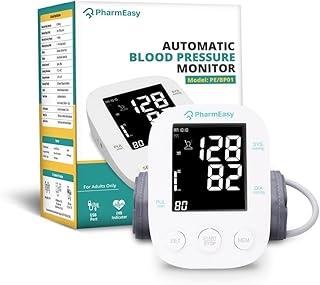 PharmEasy Digital BP Monitor - Blood Pressure Check Machine for Home & Clinic Use, Health Measuring Instrument With Adaptor, Automatic Manual Apparatus for Accurate BP Monitoring, Compact & Reliable