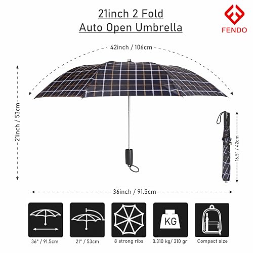 Image of Fendo 21 Inch 2 Fold Umbrella for Men & Women | Windproof & Waterproof | Compact Travel Umbrella with Strong Frame | Lightweight & Easy to Carry