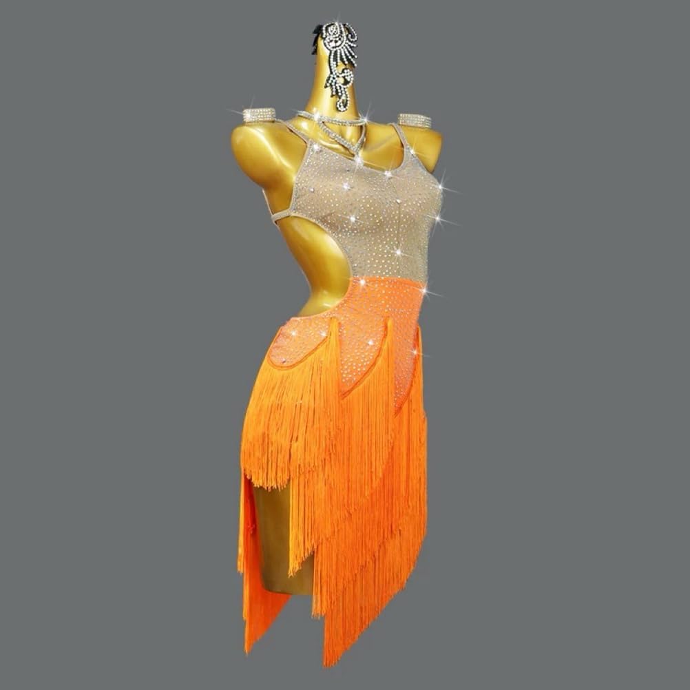 Women's Latin Salsa Dance Dress Rhinestone Fringe Ballroom Cha Cha Practice Dancewear Tango Dancing Costumes