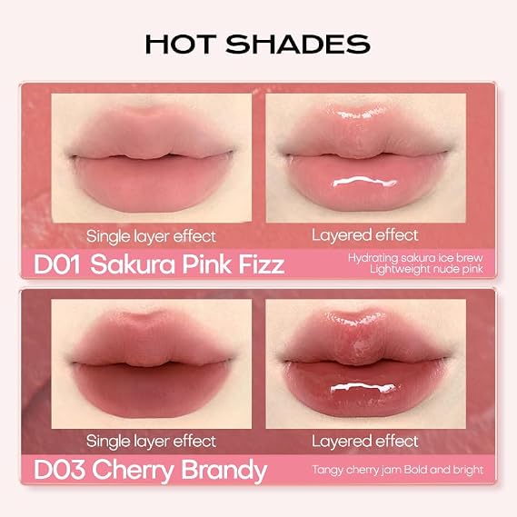 Mistine Lip Gloss Double Headed Lip Glaze Color Holding Lip Jelly Hydrating Gloss Moisturizing Balms Sheer Tint, Shine Glowy Matte Finish 0.05fl oz+0.05 fl oz D06 COCO MARTINI