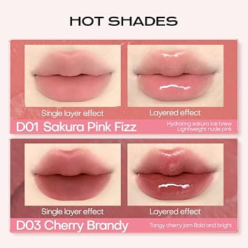 Mistine Lip Gloss Double Headed Lip Glaze Color Holding Lip Jelly Hydrating Gloss Moisturizing Balms Sheer Tint, Shine Glowy Matte Finish 0.05fl oz+0.05 fl oz D06 COCO MARTINI