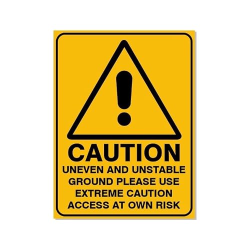 Tin sign vintage CAUTION UNEVEN AND UNSTABLE GROUND HAZARD Plaque Poster for Bar Pub Beer Home Garage Man Cave Wall Decor 12x8 Inch