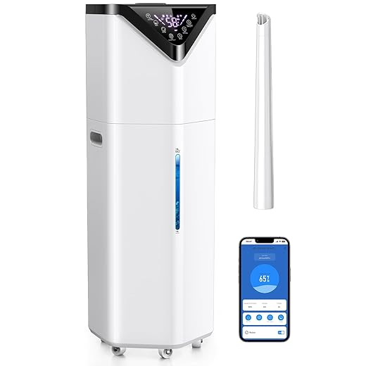 5Gal Smart Humidifier Large Room up to 2800ft², 1000mL/h, APP & Remote Control, 180° Auto Rotating Nozzle, 24H Timer, 60H Supersized Cool Mist Humidifiers for Whole House Home Bedroom Office Plants