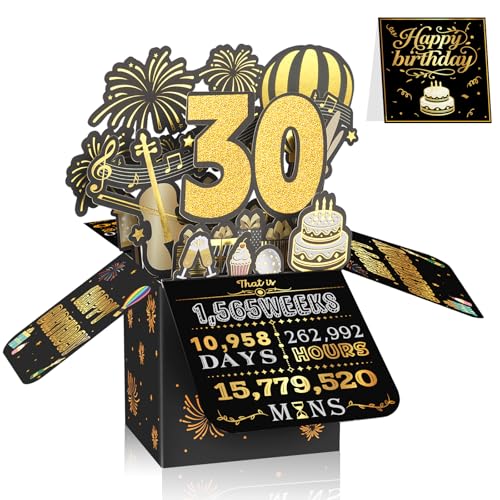 Geburtstagskarte zum 30. Geburtstag für Männer und Frauen 3D-Pop-Up-Geburtstagskarte Schwarz & Gold 30 Jahre alt Geburtstagsdekorationen und Geschenke für Sie oder Ihn ideal für Vater Mutter