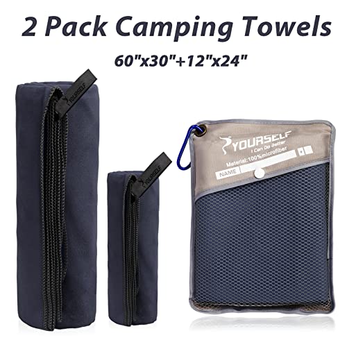 Syourself 2 Pack Camping Towel, Quick Dry Towel Beach Towel,Super Absorbent Compact Travel Towel Gym Towel Sport Towel For Yoga Workout Hiking Bath Swimming Backpacking(L:60"X30"+12"X24") #TOP1