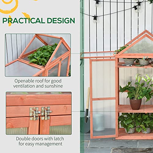 Outsunny 32" X 19" X 54" Garden Wood Cold Frame Greenhouse Flower Planter With Adjustable Shelves, Double Doors, Orange #TOP4