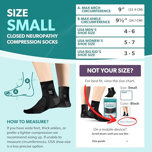 Image of BraceAbility Closed Toe Neuropathy Socks - Diabetic Socks for Women and Men, Foot Pain Relief, Circulation, Anti-Neuropathy, Foot Fatigue, Compression Nerve Support - 1 Pair (Small Black)