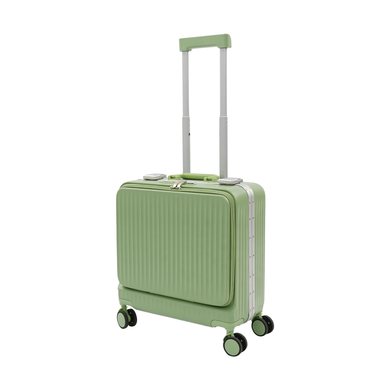 Valigia rigida da 45,7 cm con apertura frontale e porta USB, verde chiaro, Vintage | Valigia da viaggio in ABS e policarbonato, per viaggi brevi, trolley con 4 ruote, lucchetto a combinazione, portabicchieri