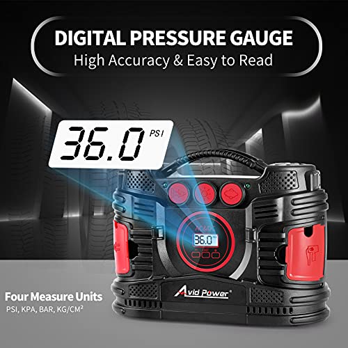 Avid Power Ac/Dc Portable Tire Inflator Air Compressor For Home 110V & Car 12V, With Dual Powerful Motors For Fast Inflation, Electric Car Tire Pump With Digital Pressure Gauge For Many Inflatables #TOP3