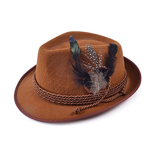 Brown Felt Oktoberfest Hat With Feathers (Pack of 1) - Authentic Design, Perfect Accessory for Bavarian Parties, Beer Festivals, World and Culture, & More Halloween Halloween
