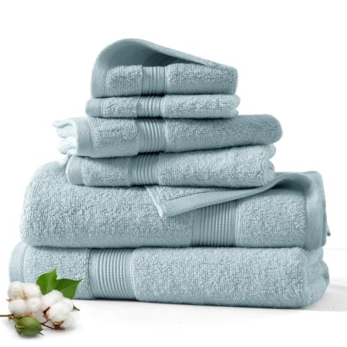 Lux Decor 6 Pack Bath Towel Set - 525 GSM 100% Cotton, Zero Twist Weave, Soft & Absorbent - 2 Bath Towels, 2 Hand Towels, 2 Washcloths, Bathroom Towel Set (Blue)