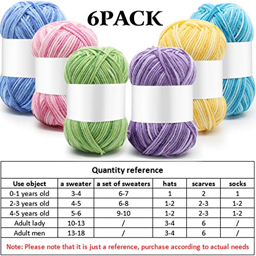 Image of 6 Pieces 50 g Crochet Yarn Multicolor Acrylic, 5-ply, Pastel Colors