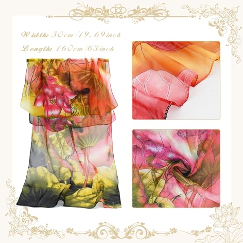 Summer Scarves for Women Ladies Lightweight Silk Gorgeous Floral Pattern Lotus Print Chiffon Scarves2