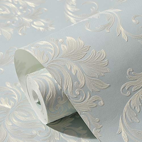 Taogift Victorian Damask Embossed Wallpaper Peel And Stick Wall Paper Mural For Bedroom Bathroom Living Room Home Decoration (Light Blue，53Cmx5M) #TOP2