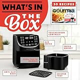 Gourmia Air Fryer Oven Digital Display 7 Quart Large AirFryer Cooker 12 Touch Cooking Presets, XL Air Fryer Basket 1700w Power Multifunction GAF716 Black and Stainless Steel Accents FRY FORCE 360°