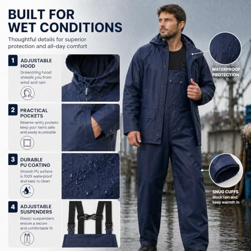 Image of Rain Suit For Men & Women Waterproof Heavy Duty Rain Gear Reflective Jacket for Fishing Outdoor Work Raincoats