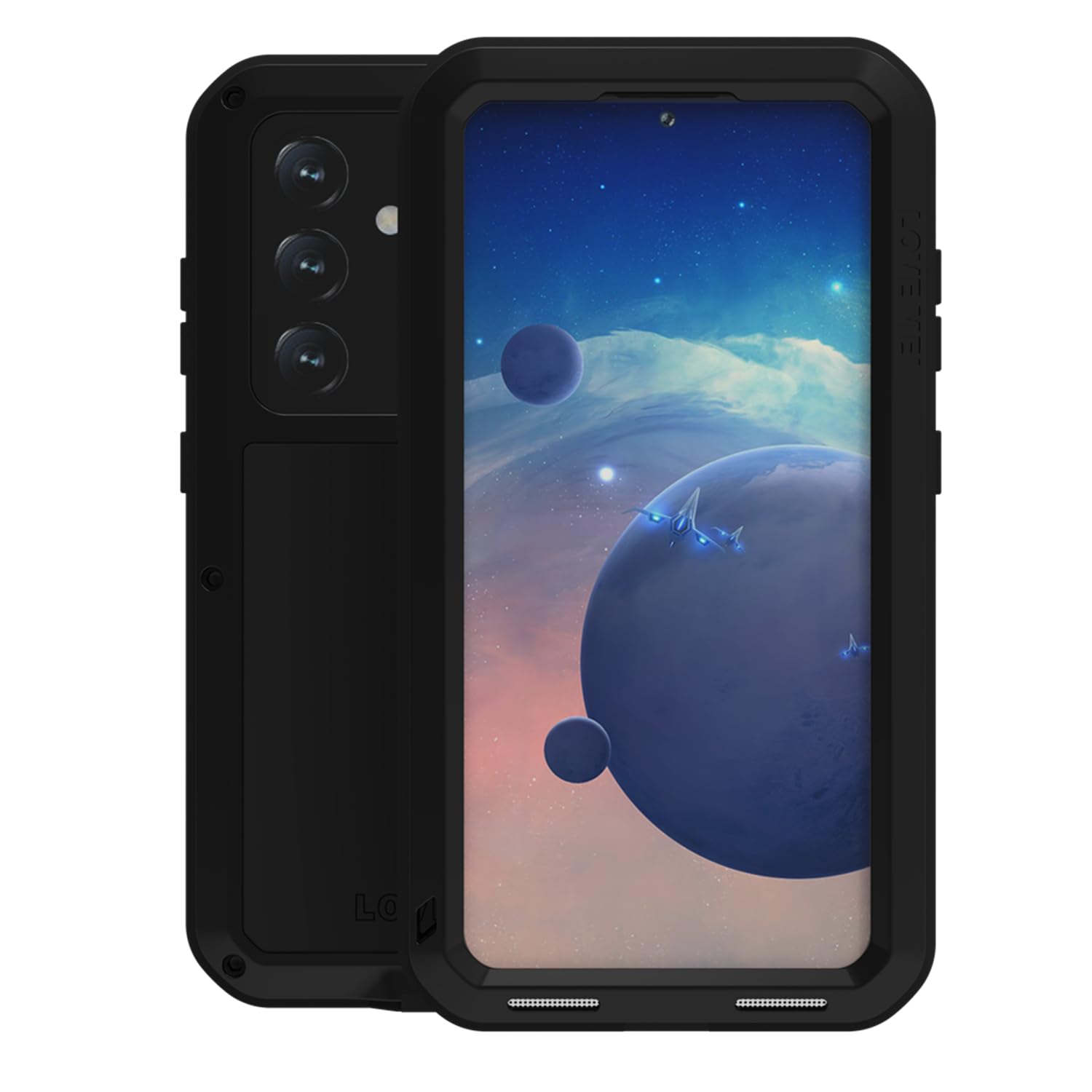 LOVE MEI Custodia per Samsung Galaxy S24, per sport all'aria aperta, impermeabile, militare, resistente, antiurto, antipolvere, a prova di sporco, in alluminio ibrido + silicone + vetro temperato per