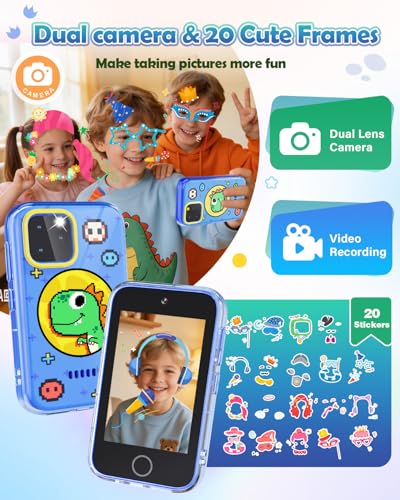 Image of Dylanto Kids Phone,3.5'' Touchscreen Phone for Kid Learning Play Dinosaur Toys for 3-9 Years Old Boys with Dual Camera,Video Players,Game,Christmas Birthday Gifts for Girls Boy Age 3 4 5 6 7 8 9 -Blue