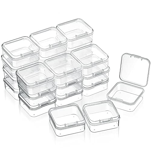 SATINIOR 24 Packs Small Clear Plastic Beads Storage Containers Box with Hinged Lid for Storage of Small Items Crafts Jewelry Hardware(1.7 x 1.7 x 0.8 Inches)