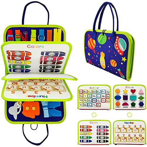 Goujfol Tablero Montessori para Niños, Tablero Ocupado Montessori Juguetes Niños, Busy Board Juguetes Montessori 2 3 4 años, Aprende a Vestir Habilidades Motoras Finas Aprendizaje di Letras e Numeri