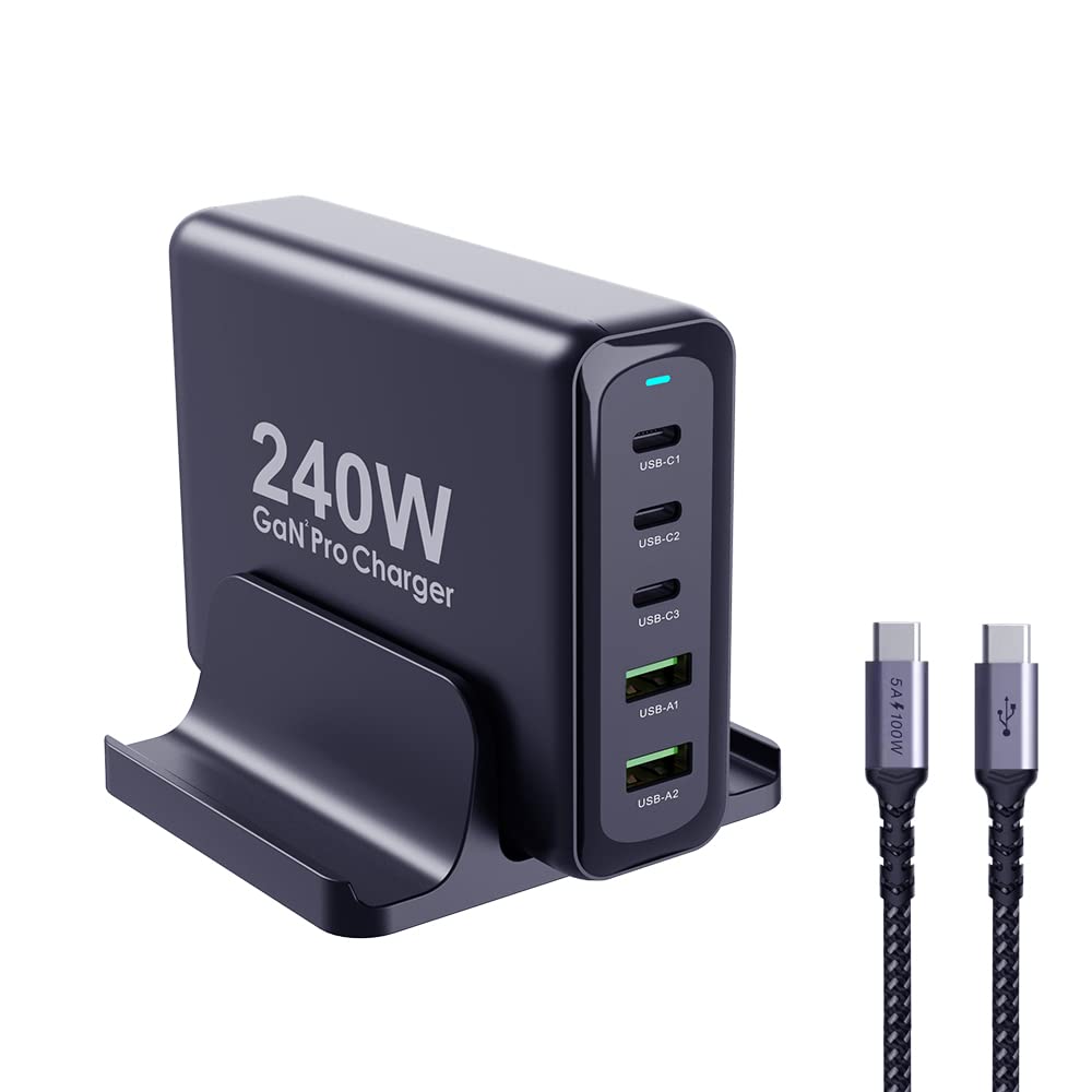 240W USB C Charger Station, Aftertop 5Ports 200W PD 100W PPS 45W QC30W