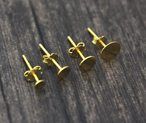 10 Pairs Adabele Authentic Gold Plated Sterling Silver Earring Posts 0.7Mm Pin 6Mm Flat Board Glue On Setting With Earnut Back Safety Clutches Ss277-6 #TOP2