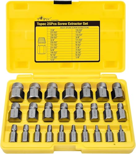 LANNIU 25Pcs Screw Extractor Set, Hex Head Multi-Spline Easy Out Bolt Extractor Set, Premium High Carbon Steel Rounded Bolt Remover