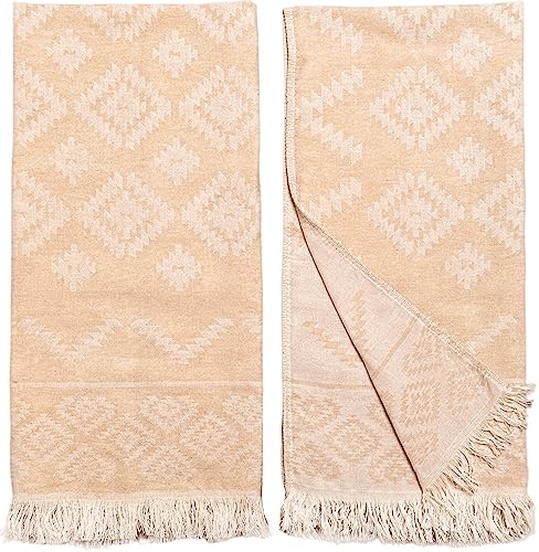 Ray Silver Aztec Turkish Hand Towels Set Of 2 100% Cotton Peshtemal Soft Feel 18 X 36Inches Light Weight Travel Camping Bath Sauna Beach Gym Pool Blanket Quick Dry Oversized Towel (Nude, Hand Towel) #TOP8