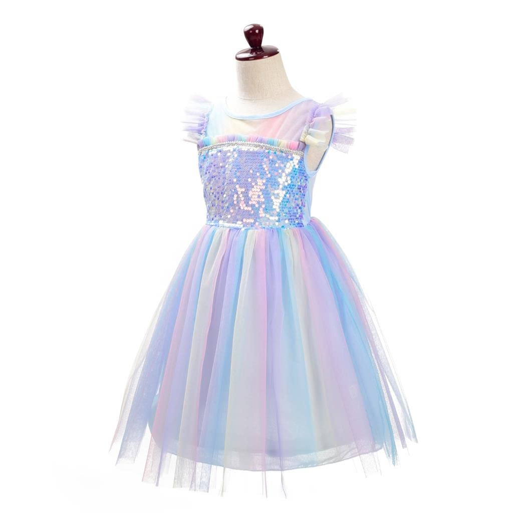 Lito Angels Deguisement Robe de Princesse Licorne Enfant Fille, Taille 2-10 ans, Bleu Arc-en-ciel - 4