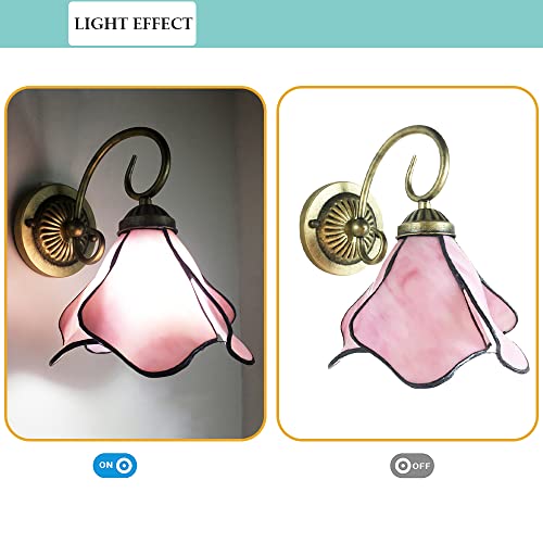 Image of Tiffany Style Wall Sconce, Flower Shaped Wall Light, Stained Glass Wall Lamp for Entrance, Bedroom, Hallway in Pink
