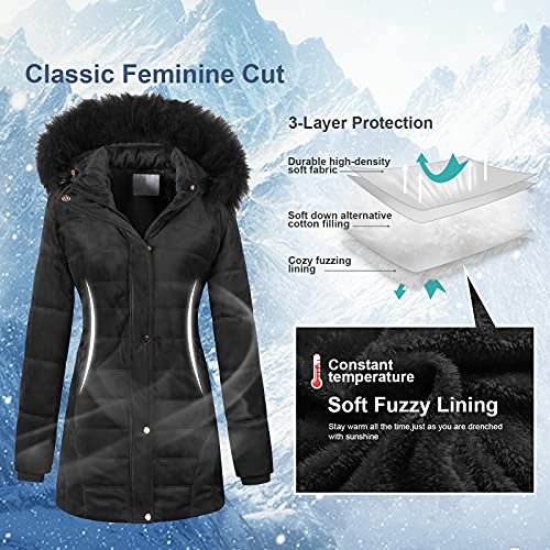 Chrisuno Women's Warm Winter Coat Velvet Puffer Jacket Quilted Faux Fur Hood4