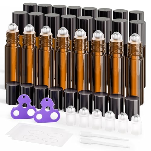 ULG Essential Oil Roller Bottles 10ml, 24-Pack, Amber